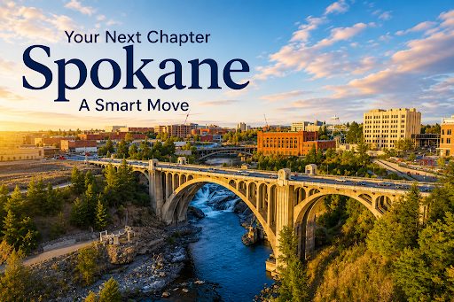 Monroe Street Bridge over the Spokane River in downtown Spokane, Washington, a popular destination for active adults and those relocating to the Inland Northwest.