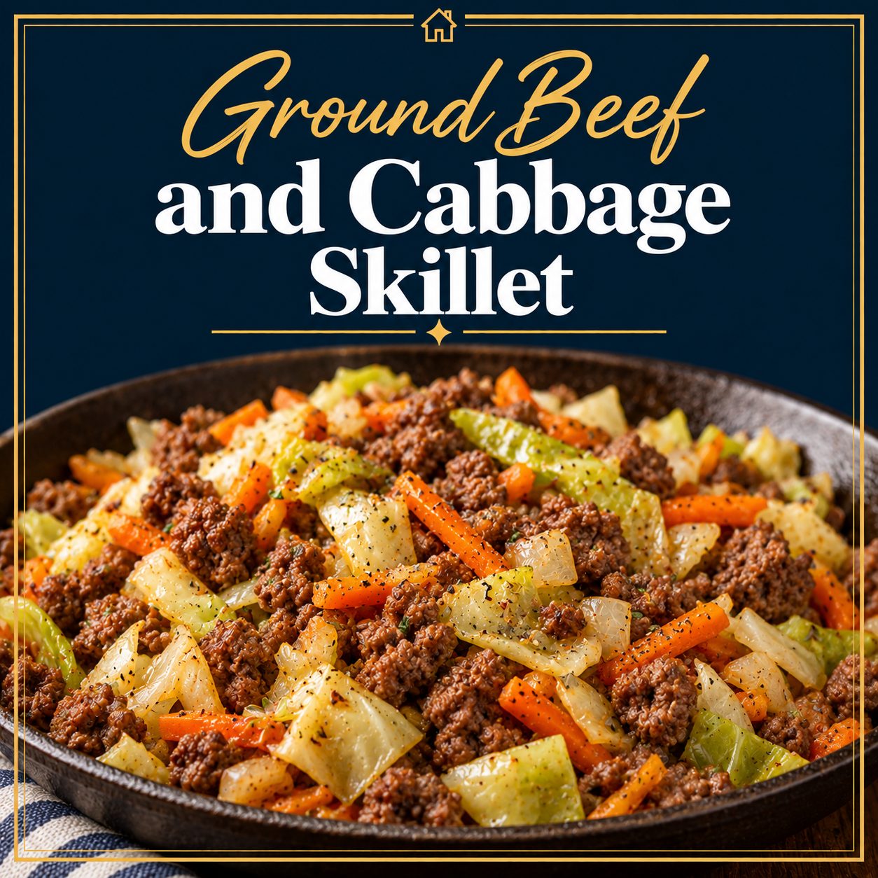 Ground beef and cabbage skillet made with tender cabbage, sliced carrots and onions.